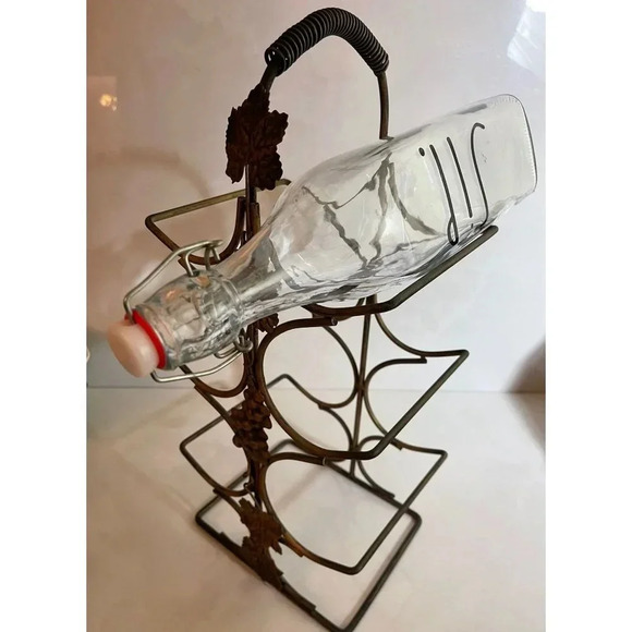 6 Wine Holder Bottle Chrome Brass Metal Rack Handle Grape Leaf Design Black Gold - Picture 5 of 8